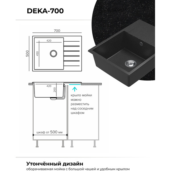Мойка кухонная Polygran Deka 700 (черный)