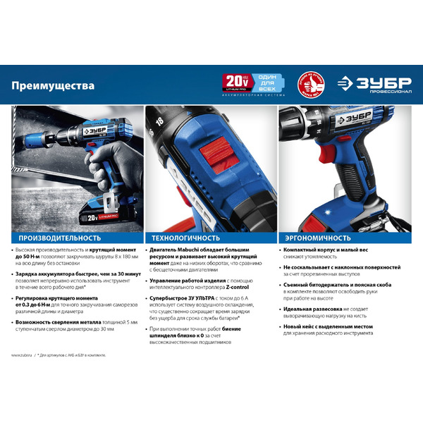 Дрель-шуруповерт Зубр Профессионал DL-201-22 (с 2-мя АКБ 2 Ач, кейс)