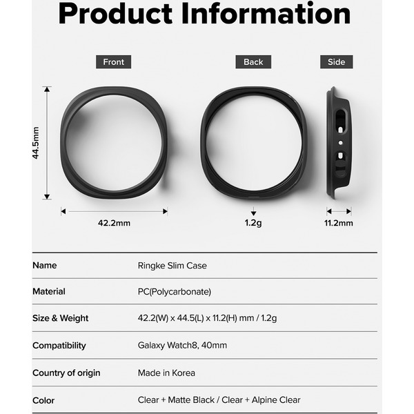 Чехол Ringke SLIM для Galaxy Watch 8 40mm CLEAR(1шт) + MATTE BLACK(1шт)
