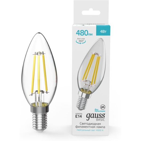 Светодиодная лампа Gauss Basic Filament E14 4W 4000K 50312242