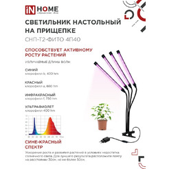 Светильник настольный на прищепке светодиодный IN HOME СНП-Т2-ФИТО 4П40 (4690612053554)
