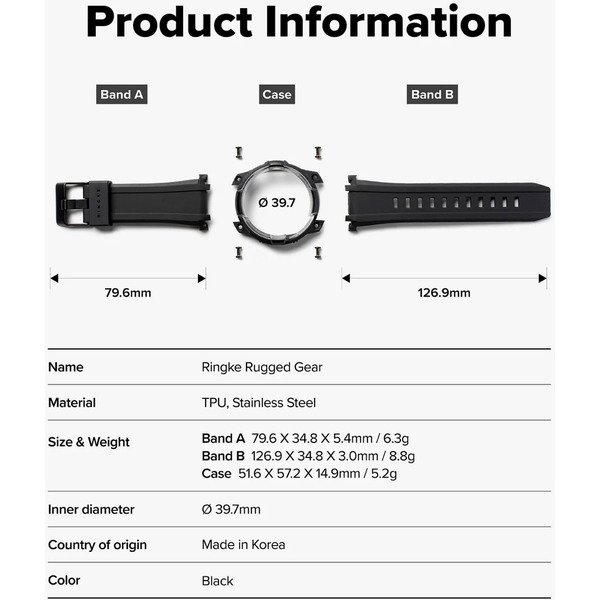 Ремешок с чехлом RINGKE Rugged Gear для Galaxy Watch 8 Classic 46mm BLACK