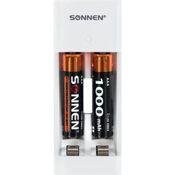 Зарядное устройство с аккумуляторами SONNEN 2 шт AAA (HR03) 1000mAh BC2, в блистере