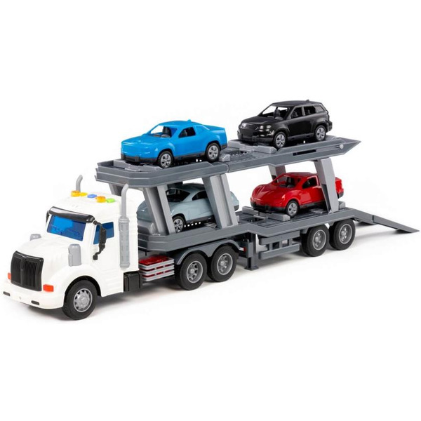 Набор Полесье автомобиль-тягач с полуприцепом-автовозом + 4 автомобиля Оптима 70498