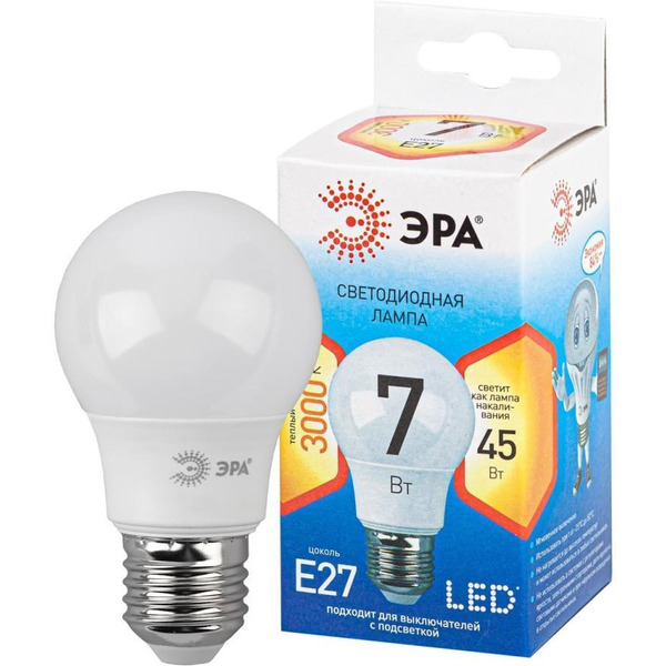 Лампа светодиодная ЭРА QX LED-7 Вт-A55-2700K-E27  (арт.A55-8W-827-E27) 10/100