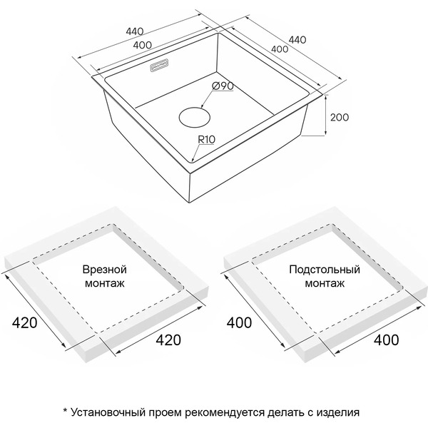 Кухонная мойка Paulmark Next 44 Uni PM214444-GM (черный/вороненая сталь)