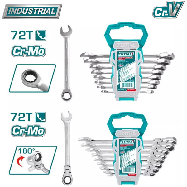 Набор ключей комбинированных с трещоткой TOTAL THT103RK166 (16 шт)