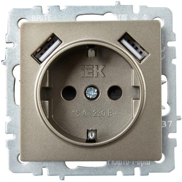 Розетка IEK Brite BR-R14-16-U21-D21-K37