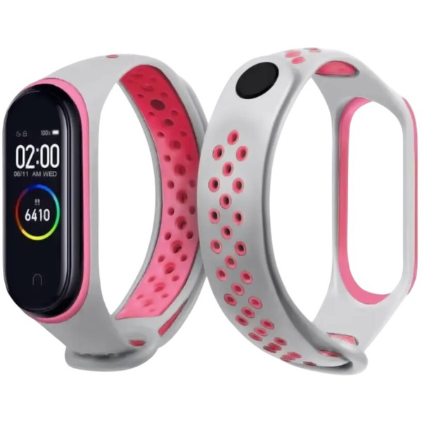 Ремешок Bingo Sport для XIAOMI Mi Band 5/6/7 Серый с розовым
