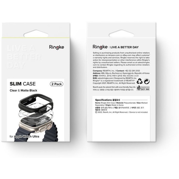 Чехол Ringke SLIM 2шт для APPLE WATCH ULTRA 1 / 2 (49 MM) CLEAR & MATTE BLACK