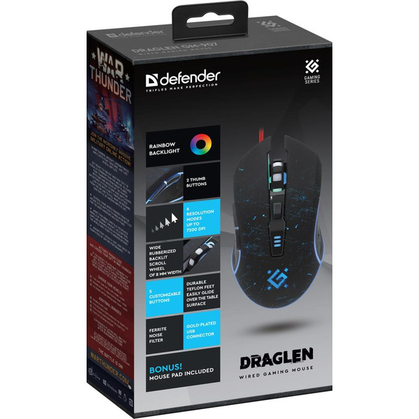 Проводная игровая мышь Defender Draglen GM-907