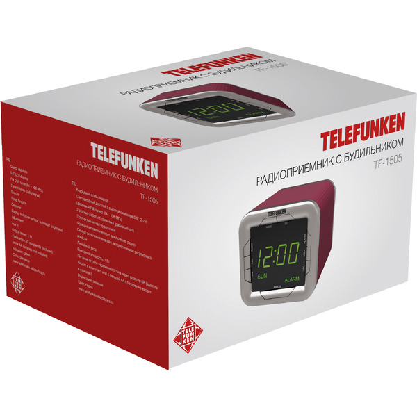 Радиочасы TELEFUNKEN TF-1505 (бордовый)