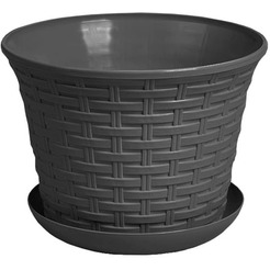 Кашпо круглое VIOLET Ротанг 1.1 л с поддоном (серый)
