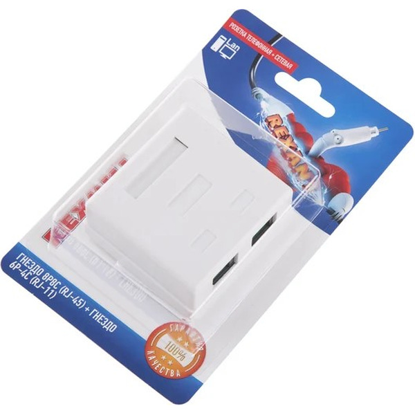 Розетка телефонная + сетевая LAN Rexant 06-0106-C (гнездо 8Р8С (Rj-45) + гнездо 6Р-4С (RJ-11))