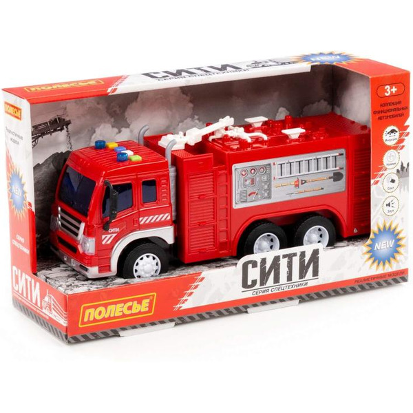 Грузовик Полесье Сити автомобиль-пожарный инерционный 86396 (красный)