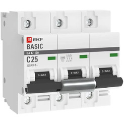 Выключатель автоматический EKF Basic ВА 47-100 3P 25А (C) 10kA