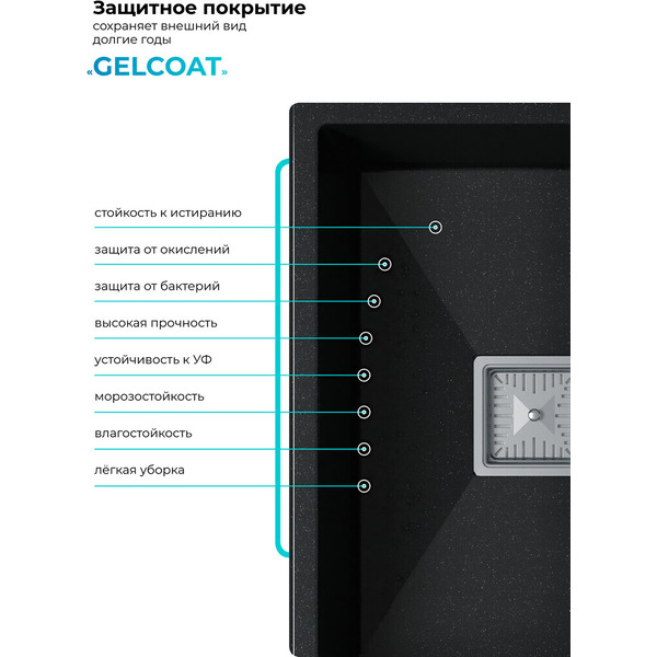 Кухонная мойка POLYGRAN Blade 550 Космос №316 (черный металлик) 72685316