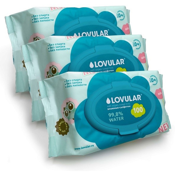 Влажные салфетки детские Lovular Sweet Kiss / 429545 (3x100 шт)