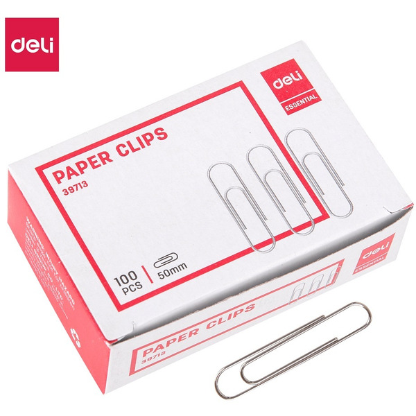 Скрепки DELI 50мм никелированные  (100шт) 39713
