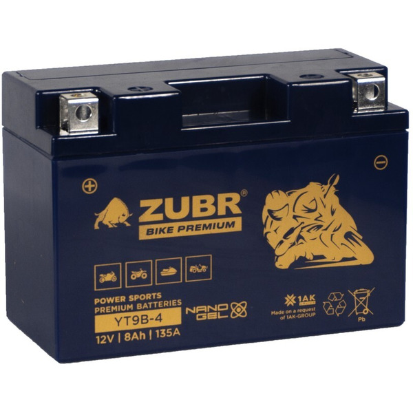 Мотоциклетный аккумулятор ZUBR Premium YT9B-4 L+ (8 А·ч)