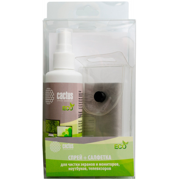 Чистящий набор Cactus CS-S3001E для экранов и оптики (салфетка + спрей, 100 мл)