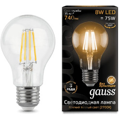 Лампа Gauss LED Filament А60 8W E27 2700K/3000K 102802108