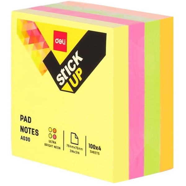 Блок самоклеящийся DELI A03303 (4*100 л. неон)