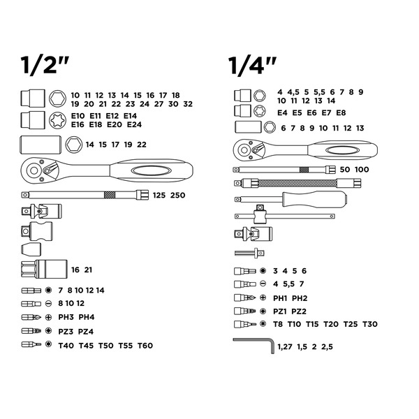 Набор головок и бит 1/4 1/2 PRO STARTUL NEW CASE (PRO-111)  111пр.