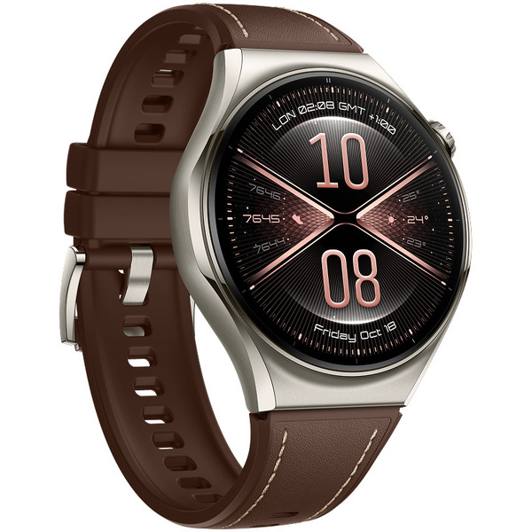 Умные часы Huawei Watch 6 Pro 46 мм NIZ-AL00 (серебристый, с коричневым силиконовым ремешком)