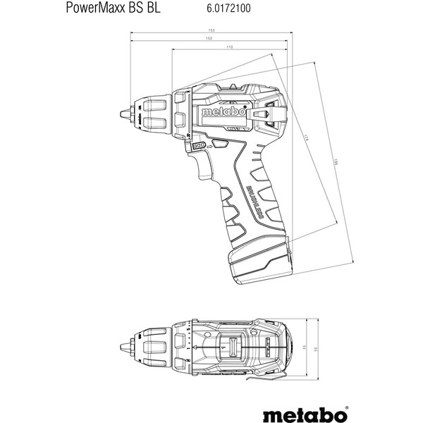 Дрель-шуруповерт Metabo PowerMaxx BS BL (601721500) с 2-мя АКБ, кейс