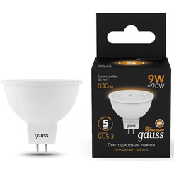 Лампа Gauss MR16 9W 830lm 3000K GU5.3 101505109