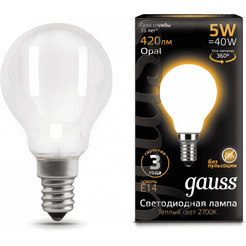 Лампа Gauss LED Filament Globe OPAL/milky 5W E14 2700K 05201105