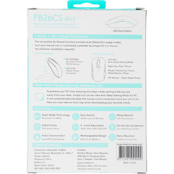 Мышь A4Tech Fstyler FB26CS Air2 (серый)