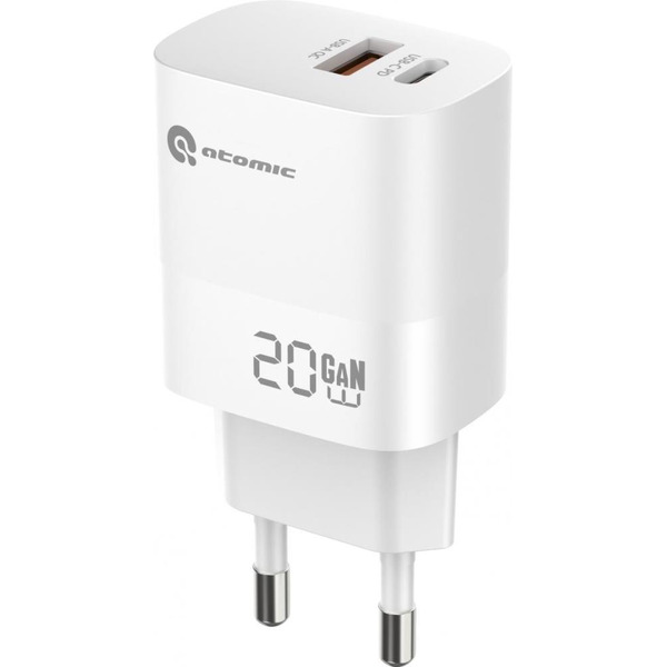 СЗУ Atomic MOTION G202 GAN 20W 2-порта USB (A+C) с кабелем USB (С-С) 1.5 метра, цвет белый | 10.203