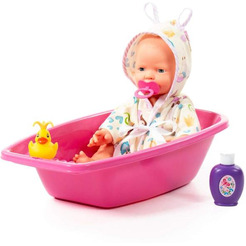 Пупс Полесье Веселый с соской + ванночка и набор для купания 78575
