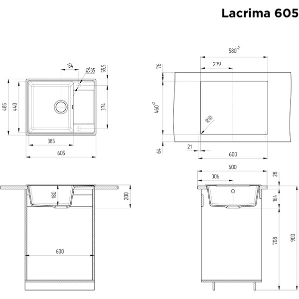 Мойка кухонная Maunfeld Lacrima 605 MFQS-605DGR (темно-серый)