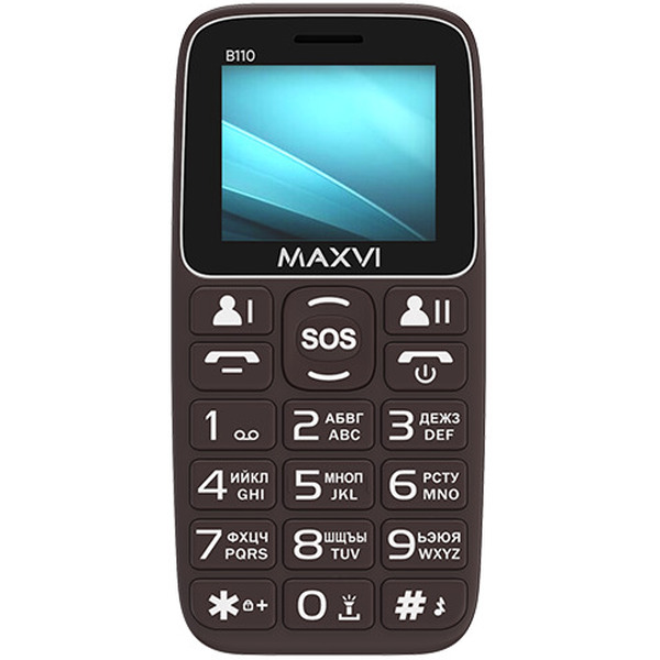 Кнопочный телефон Maxvi B110 + ЗУ WC-112 (коричневый)