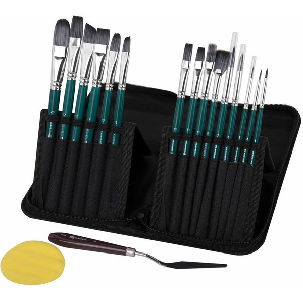 Набор кистей BRAUBERG ART DEBUT 201045 (15 шт+мастихин и художественная губка)