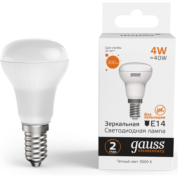 Лампа Gauss LED Elementary R39 4W 300lm 3000К E14 63114