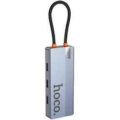 Док-станция для ноутбука Hoco HB51 6в1 Type-C - HDTV+RJ45+PD+USB3.0x3 (глубокий космический серый)