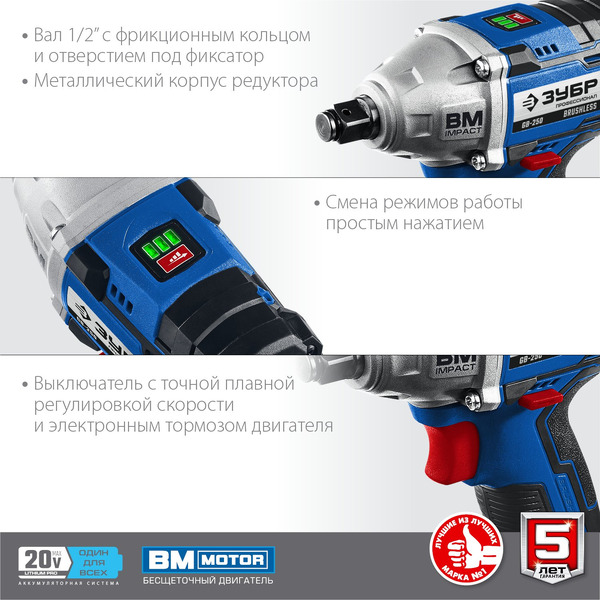 Гайковерт Зубр Профессионал GB-250-22 (с 2-мя АКБ, кейс)