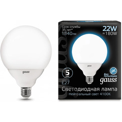 Лампа Gauss LED G125 E27 22W 4100K 105102222