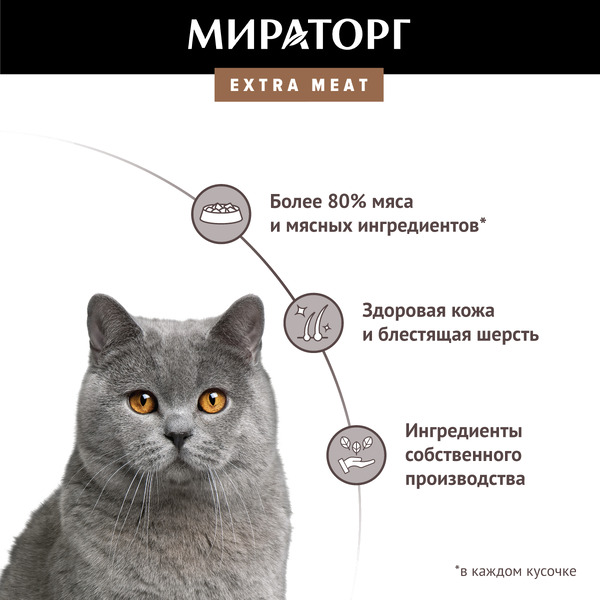 Консервированный корм для взрослых кошек Мираторг Extra Meat с телятиной в желе для кошек с чувствительным пищевареним 80 г