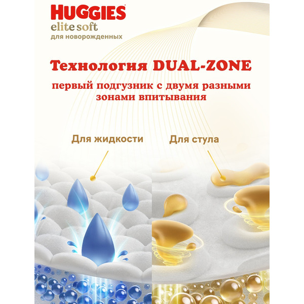 Подгузники для новорожденных Huggies Elite Soft (0+) Jumbo (до 3,5кг) 50шт