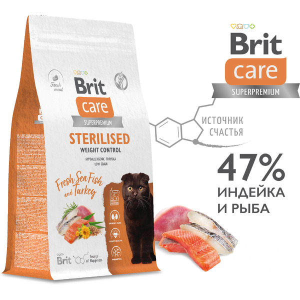 Сухой корм для кошек Брит Кеа Cat Sterilised Weight Control с рыбой и индейкой / 1067092 (1.5кг)