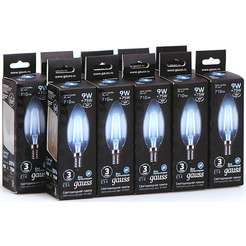 Лампа светодиодная филаментная GAUSS C37 9W 4100K E14