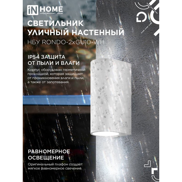 Светильник уличный настенный двусторонний IN HOME НБУ RONDO-2хGU10-WH (4690612044712)