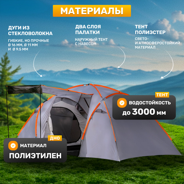 Палатка Sundays ZC-TT020-4P (2+2) (темно-серый/желтый)