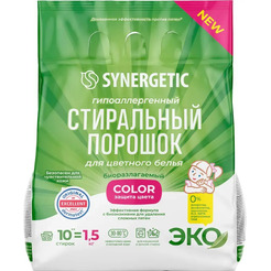 Стиральный порошок SYNERGETIC гипоаллергенный для цветного белья COLOR 1,5кг
