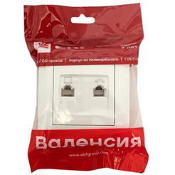 Розетка EKF Валенсия 2-местная RJ-45+RJ11 (белый)
